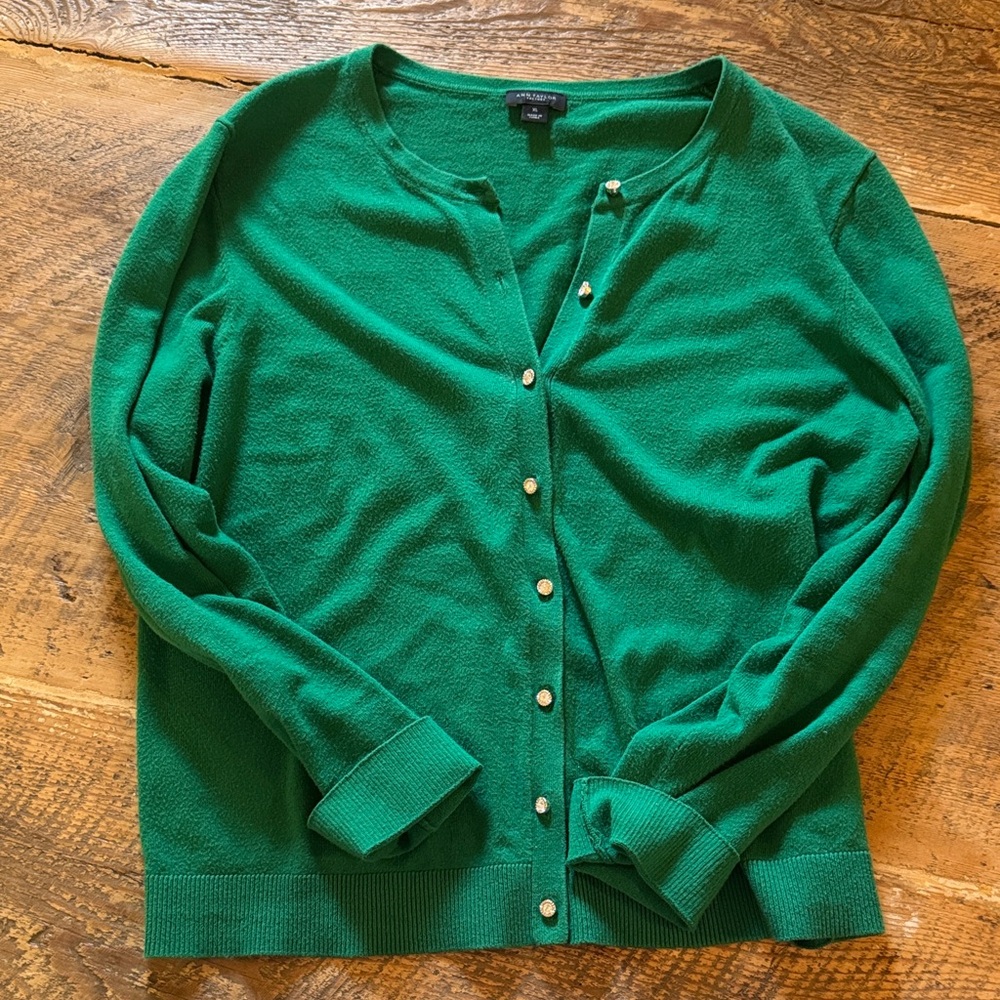 Ann Taylor Factory Emerald Green Knit Cardigan with Sparkle Button